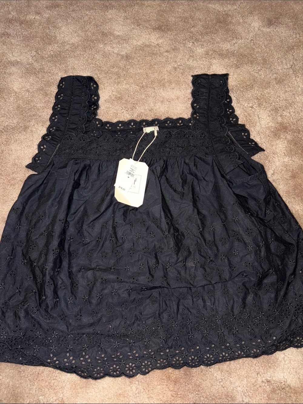 Gap Doen Black Eyelet Square-Neck Tank Top NWT